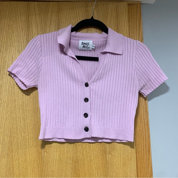 Princess Polly Pink Cropped Button Up Sweater - Size XS / S - Picture 1 of 4